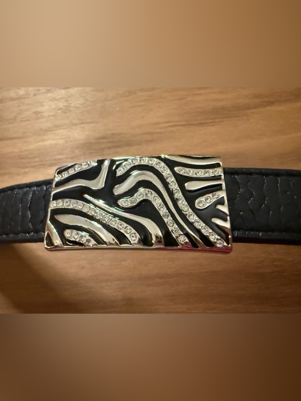 Rhinestone Zebra Print Bracelet - Black & Silver